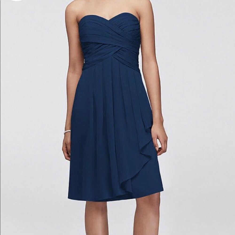 Short Strapless Crinkle Chiffon Dress